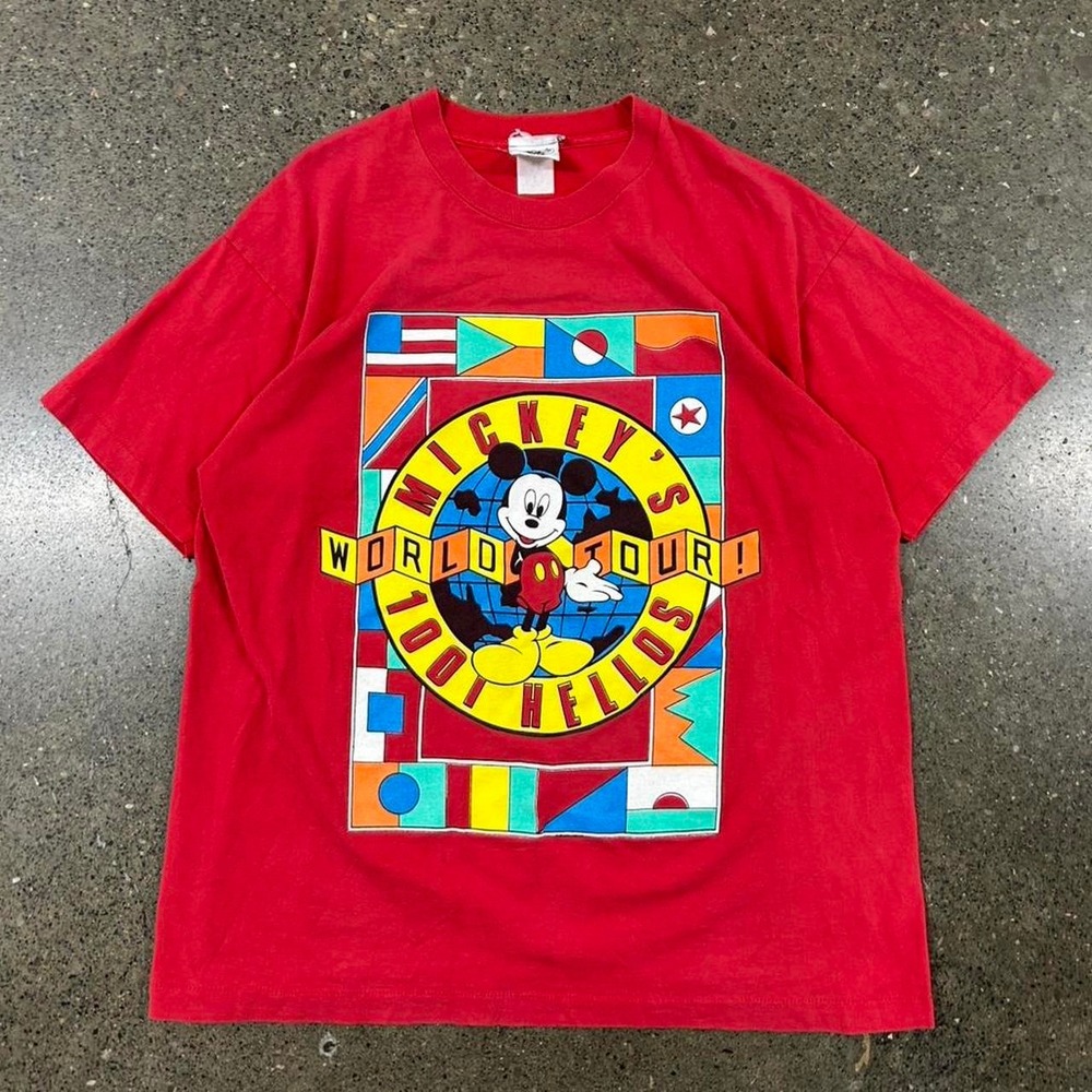 Vintage 90s Mickey Mouse Single Stitch T-Shirt (Size XL) World Toue Flags